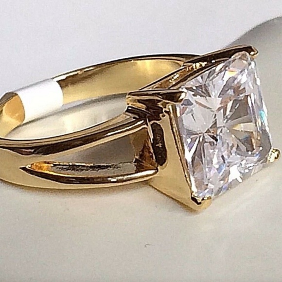 Gold Engagement Cocktail Ring Size 8 9 10 Princess Cut 14Kt Plated Cubic Zircon - Picture 5 of 8